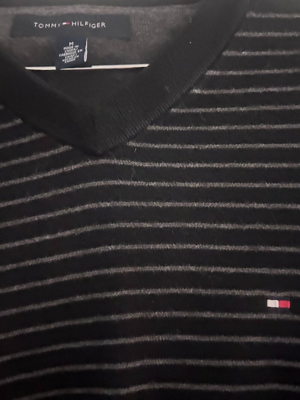 Tommy Hilfiger Mens Striped Vneck Sweater